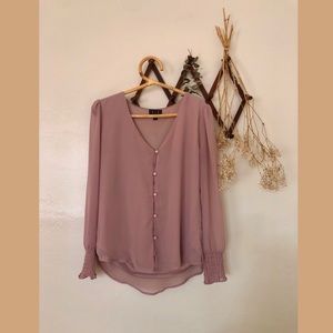 ❀OLM Mauve Pink Puff Sleeve Button Blouse S